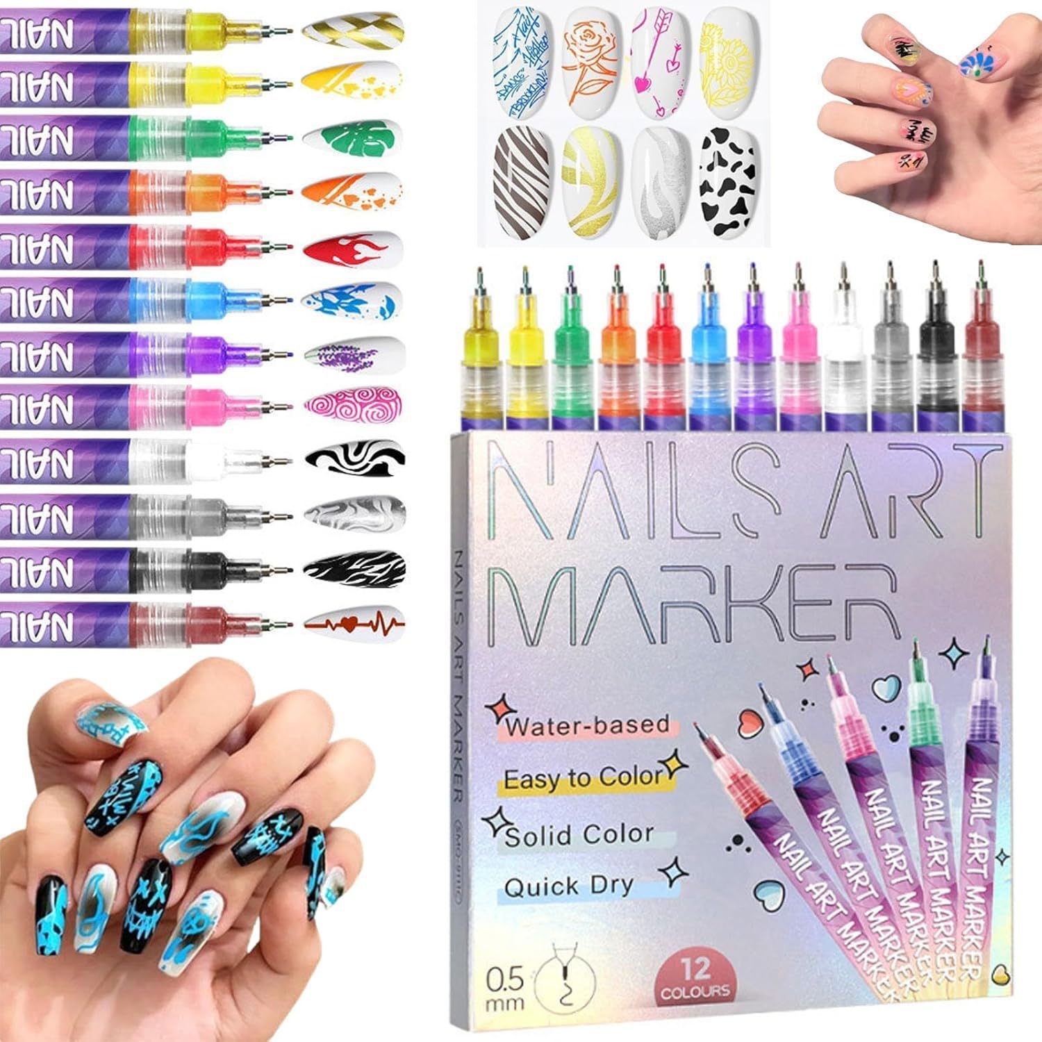 Copic Marker Sketch - 12 Color Nail Art Pens,0.5MM Nail