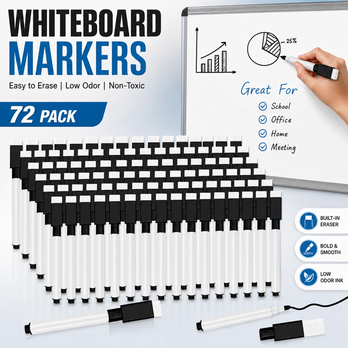 Correction Pen Fine - Black Dry Erase Markers with Eraser