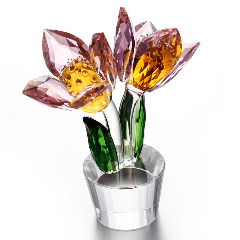 Crystal Tulips Flower Figurine - Paper Weight Crystal 评论和价格