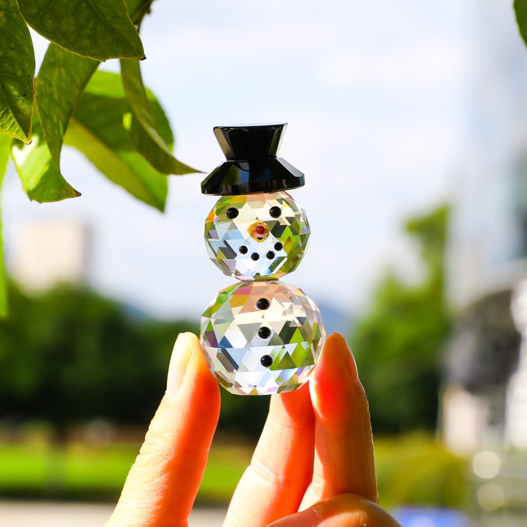 Crystal Black Hat Snowman Figu - Paper Weight Crystal 评论和价格